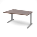 TR10 left hand wave desk 1400mm - silver frame and walnut top