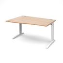 TR10 left hand wave desk 1400mm - white frame and beech top