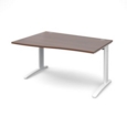 TR10 left hand wave desk 1400mm - white frame and walnut top