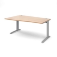 TR10 left hand wave desk 1600mm - silver frame and beech top