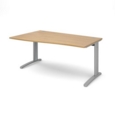TR10 left hand wave desk 1600mm - silver frame and oak top
