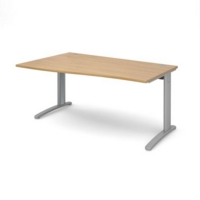 TR10 left hand wave desk 1600mm - silver frame and oak top