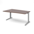 TR10 left hand wave desk 1600mm - silver frame and walnut top