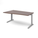 TR10 left hand wave desk 1600mm - silver frame and walnut top
