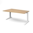TR10 left hand wave desk 1600mm - white frame and oak top