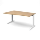 TR10 left hand wave desk 1600mm - white frame and oak top