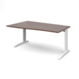 TR10 left hand wave desk 1600mm - white frame and walnut top