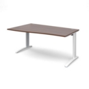 TR10 left hand wave desk 1600mm - white frame and walnut top