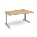 TR10 right hand wave desk 1400mm - silver frame and oak top