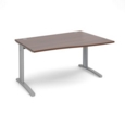 TR10 right hand wave desk 1400mm - silver frame and walnut top