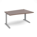 TR10 right hand wave desk 1400mm - silver frame and walnut top