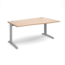 TR10 right hand wave desk 1600mm - silver frame and beech top
