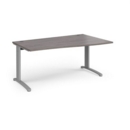 TR10 right hand wave desk 1600mm - silver frame and grey oak top
