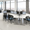 TR10 right hand wave desk 1600mm - silver frame and grey oak top