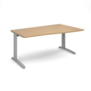 TR10 right hand wave desk 1600mm - silver frame and oak top