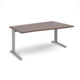 TR10 right hand wave desk 1600mm - silver frame and walnut top