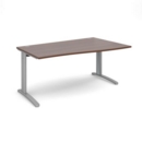 TR10 right hand wave desk 1600mm - silver frame and walnut top
