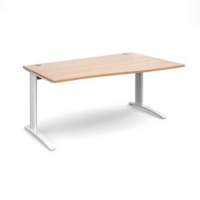 TR10 right hand wave desk 1600mm - white frame and beech top