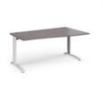 TR10 right hand wave desk 1600mm - white frame and grey oak top