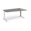 TR10 right hand wave desk 1600mm - white frame and grey oak top