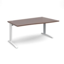 TR10 right hand wave desk 1600mm - white frame and walnut top