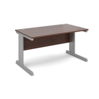 Vivo straight desk 1400mm x 800mm - silver frame and walnut top