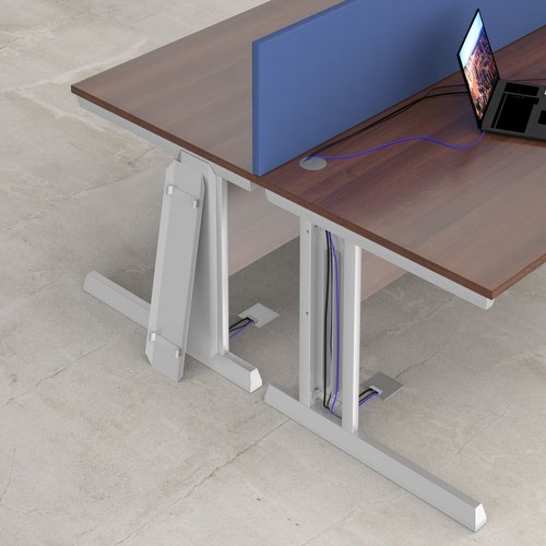 Vivo left hand ergonomic desk 1800mm - silver frame and walnut top