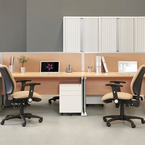 Vivo straight desk 1400mm x 600mm - silver frame and beech top
