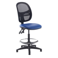 Jota mesh back draughtsmans chair with no arms - Ocean Blue vinyl