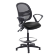 Jota mesh back draughtsmans chair with fixed arms - Nero Black vinyl