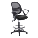 Jota mesh back draughtsmans chair with fixed arms - Nero Black vinyl