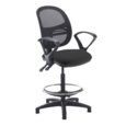 Jota mesh back draughtsmans chair with fixed arms - Havana Black