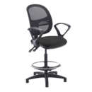 Jota mesh back draughtsmans chair with fixed arms - Havana Black