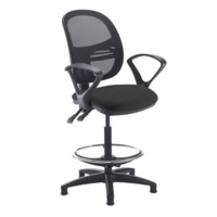 Jota mesh back draughtsmans chair with fixed arms - Havana Black