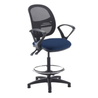 Jota mesh back draughtsmans chair with fixed arms - Costa Blue