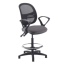 Jota mesh back draughtsmans chair with fixed arms - Blizzard Grey