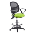Jota mesh back draughtsmans chair with fixed arms - Madura Green
