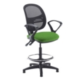 Jota mesh back draughtsmans chair with fixed arms - Lombok Green