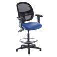 Jota mesh back draughtsmans chair with adjustable arms - Ocean Blue vinyl