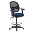 Jota mesh back draughtsmans chair with adjustable arms - Costa Blue