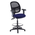 Jota mesh back draughtsmans chair with adjustable arms - Ocean Blue