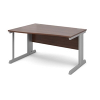Vivo left hand wave desk 1400mm - silver frame and walnut top