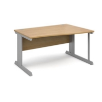 Vivo right hand wave desk 1400mm - silver frame and oak top