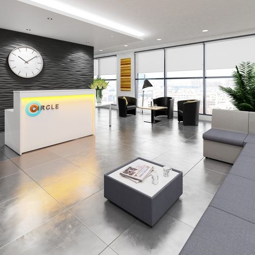 Welcome reception desk 1462mm wide - white with beech tops