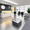 Welcome reception desk 1462mm wide - white with beech tops