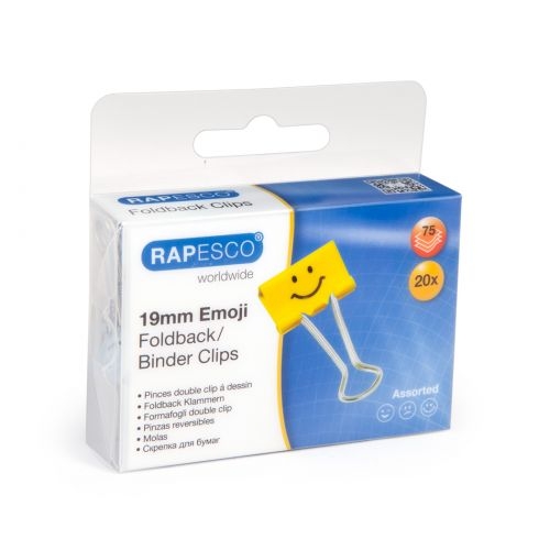 Rapesco Foldback Clip 19mm Assorted Emojis Yellow (Pack 20)