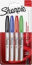 Sharpie Permanent Marker Fine Tip 0.9mm Line Assorted Standard Colours (Pack 4)