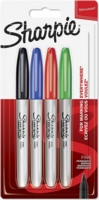 Sharpie Permanent Marker Fine Tip 0.9mm Line Assorted Standard Colours (Pack 4)