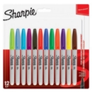 Sharpie Permanent Marker Fine Tip 0.9mm Line Assorted Colours (Pack 12)