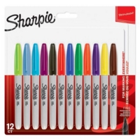 Sharpie Permanent Marker Fine Tip 0.9mm Line Assorted Colours (Pack 12)